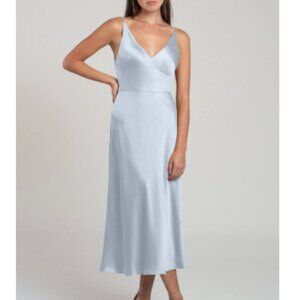 Jenny Yoo Marcy bridesmaid dress whisper blue light blue satin size 4 unaltered